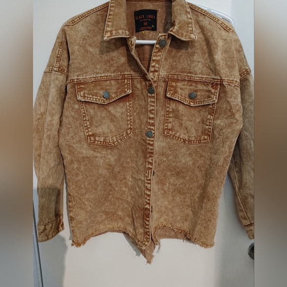 Black Label by C'est Toi Light Brown Acid Wash Frayed Jean Jacket SZ.XS - Picture 3 of 9